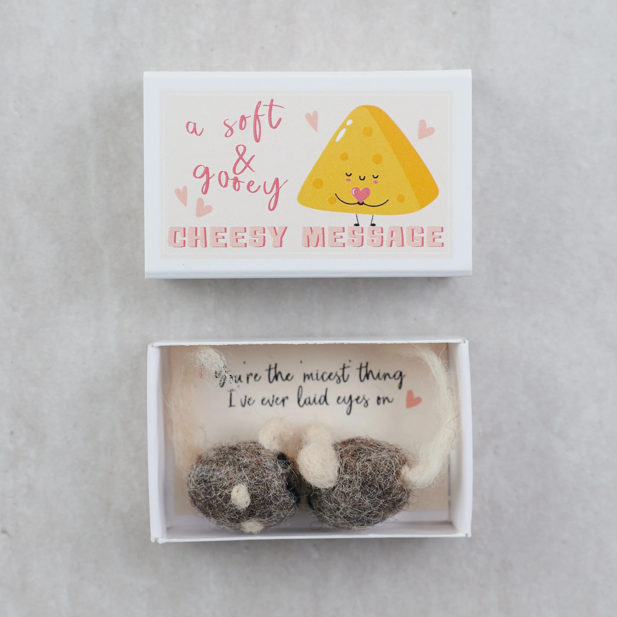 Cheesy Message Wool Felt Mice In A Matchbox - Image 3