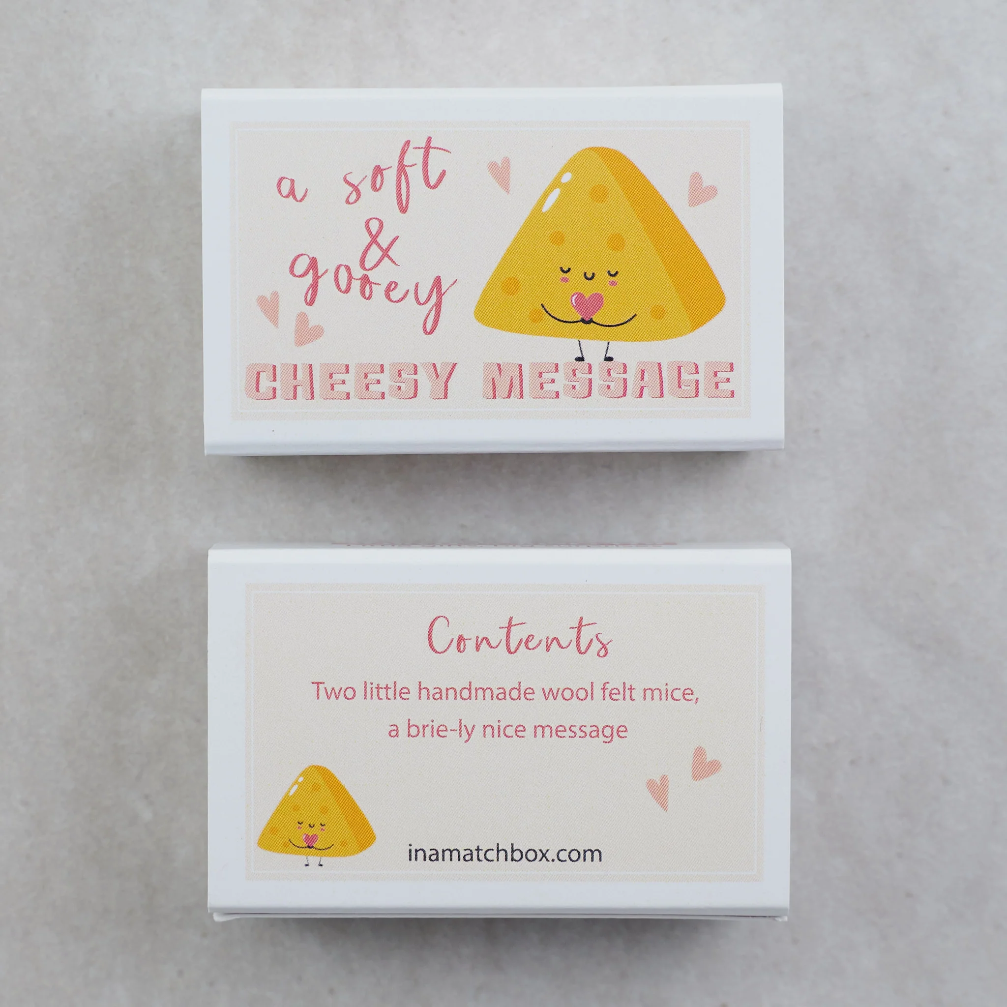 Cheesy Message Wool Felt Mice In A Matchbox - Image 5