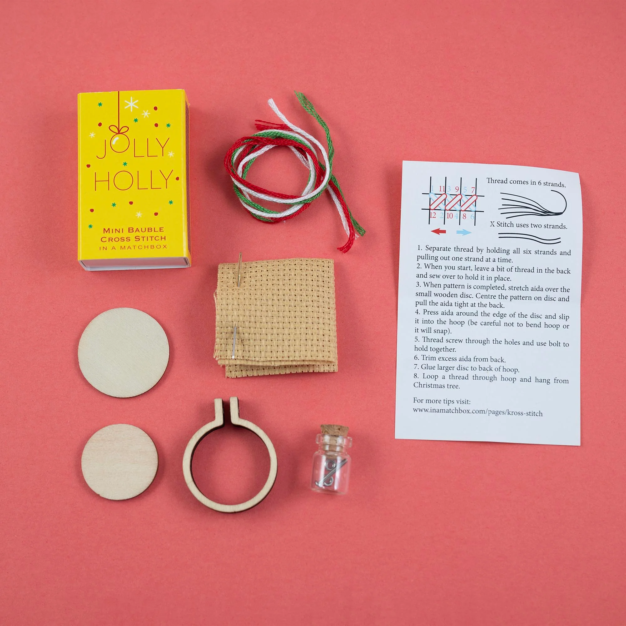 Make Your Own Christmas Bauble Jolly Holly Cross Stitch Kit - Image 3