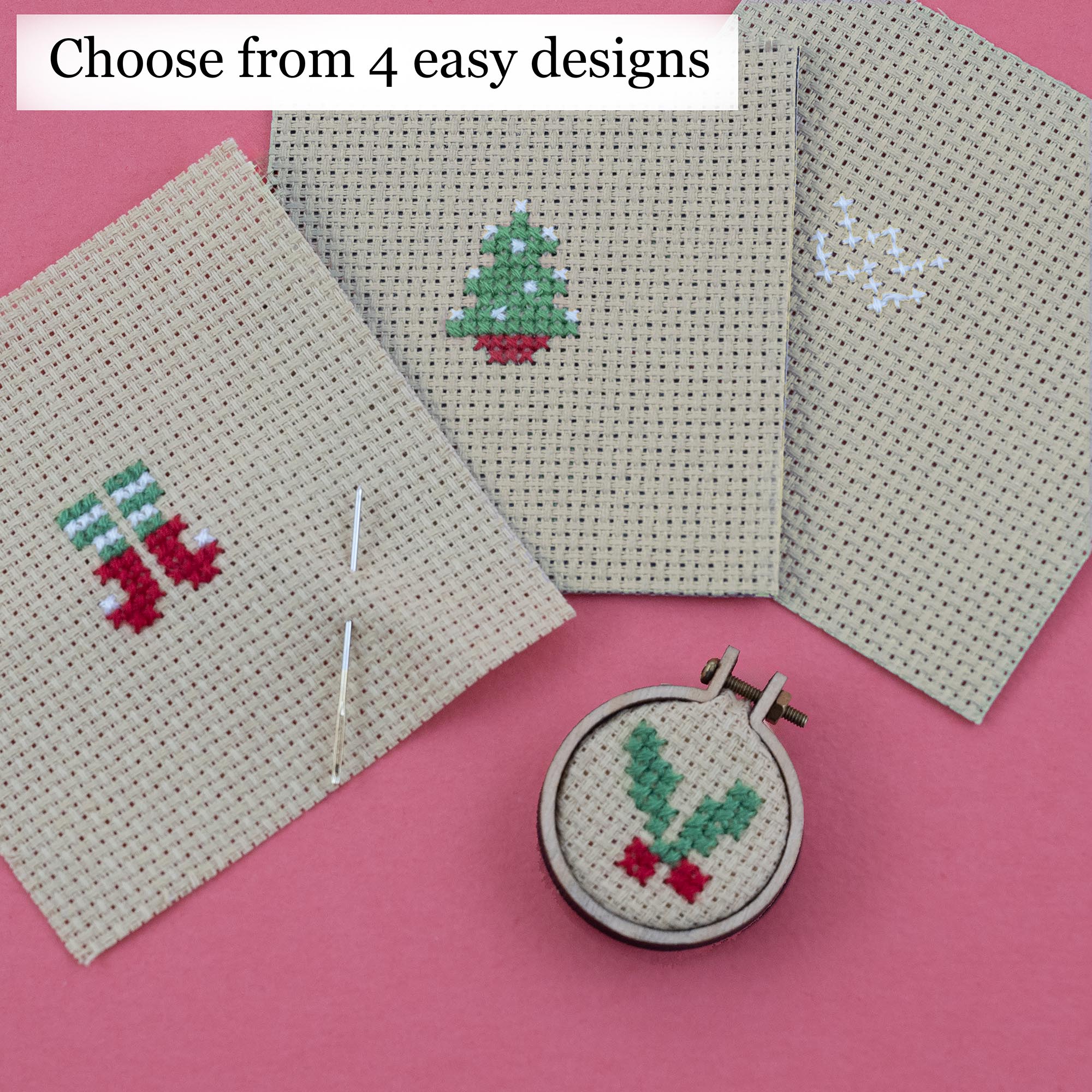 Make Your Own Christmas Bauble Jolly Holly Cross Stitch Kit - Image 4