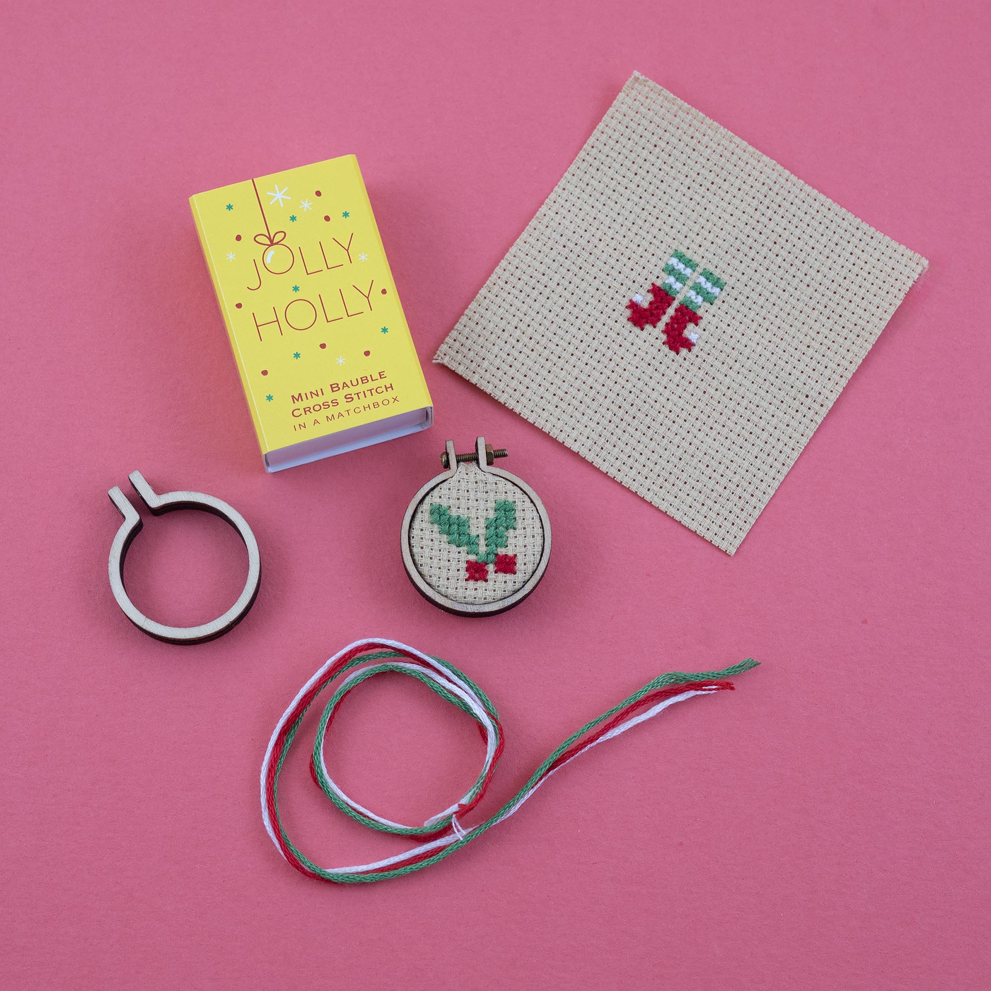 Make Your Own Christmas Bauble Jolly Holly Cross Stitch Kit - Image 6