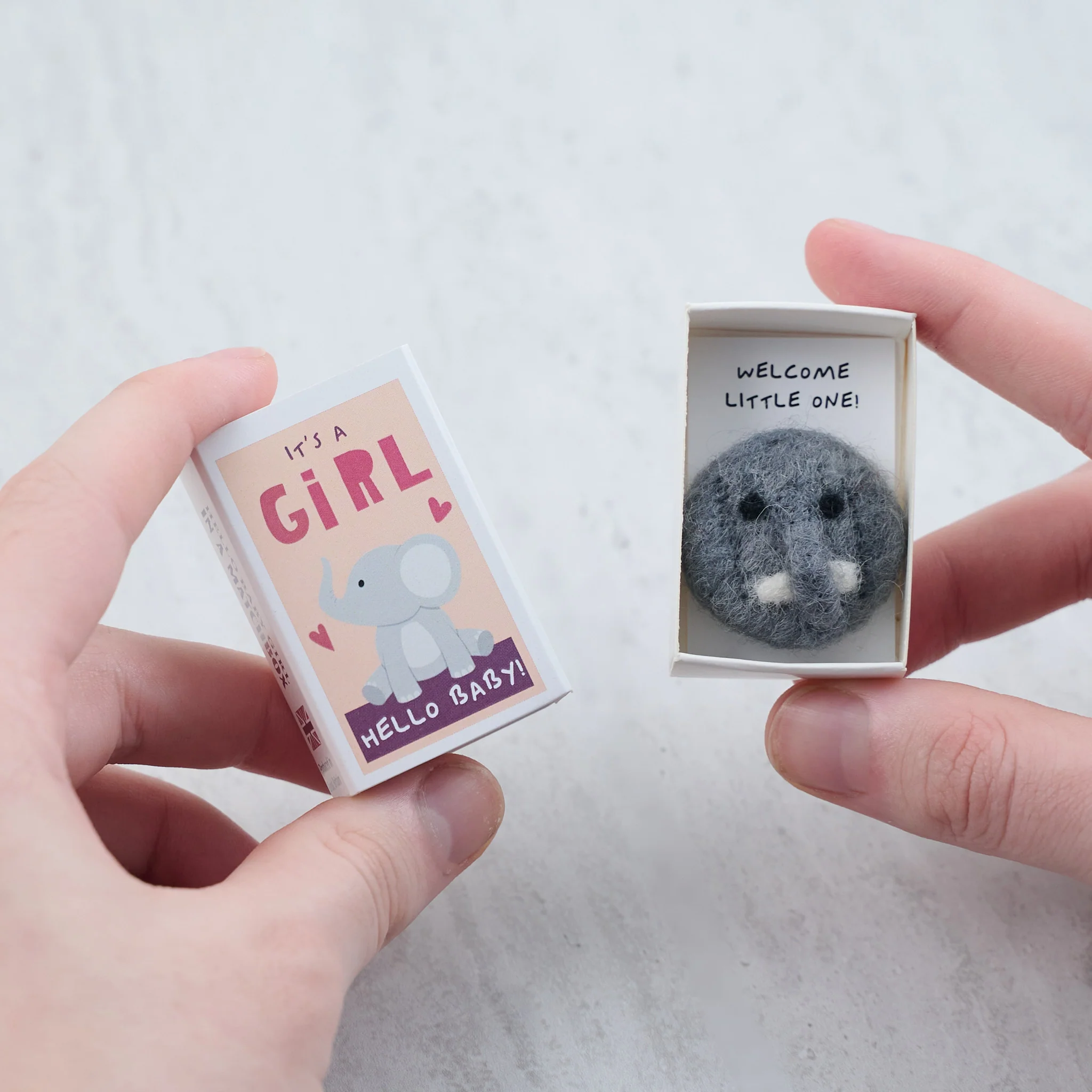 It's A Girl Wool Felt Elephant In A Matchbox - Image 2