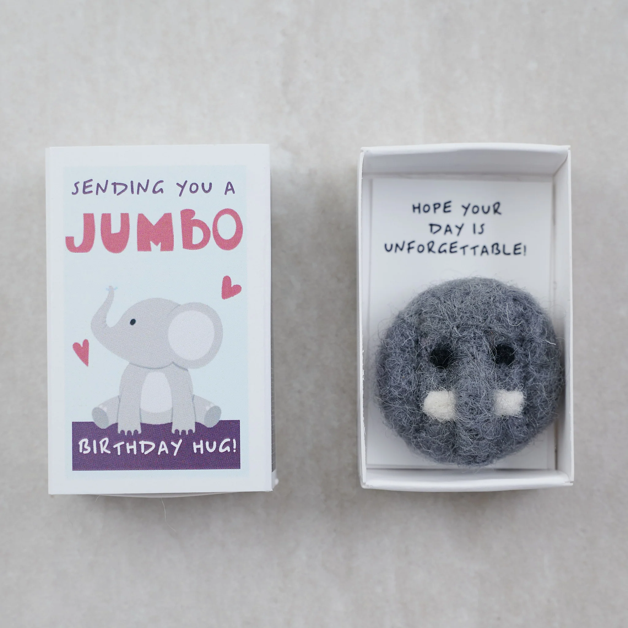 Jumbo Birthday Hug Wool Felt Elephant In A Matchbox - Image 4
