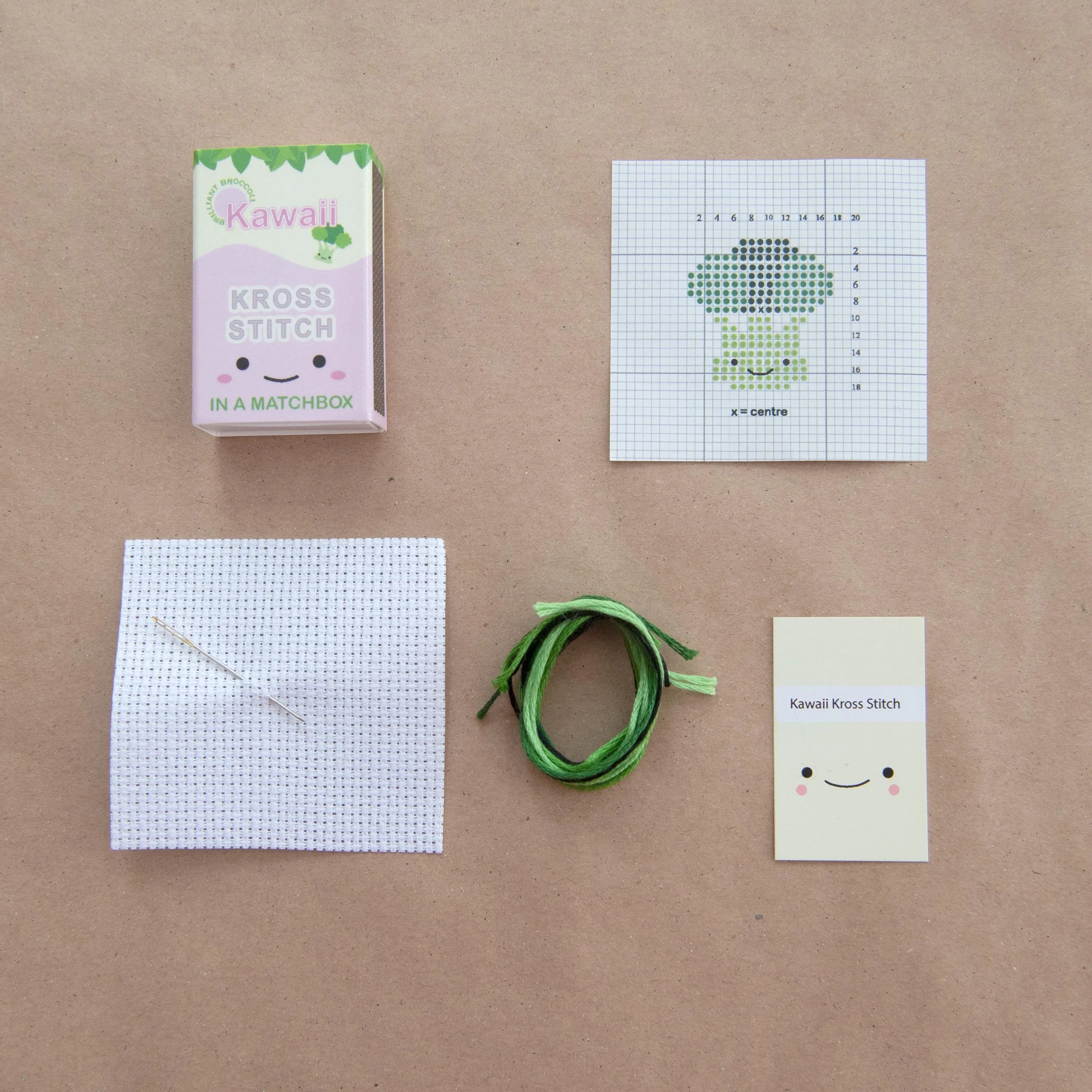Mini Cross Stitch Kit With Kawaii Broccoli Design - Image 2