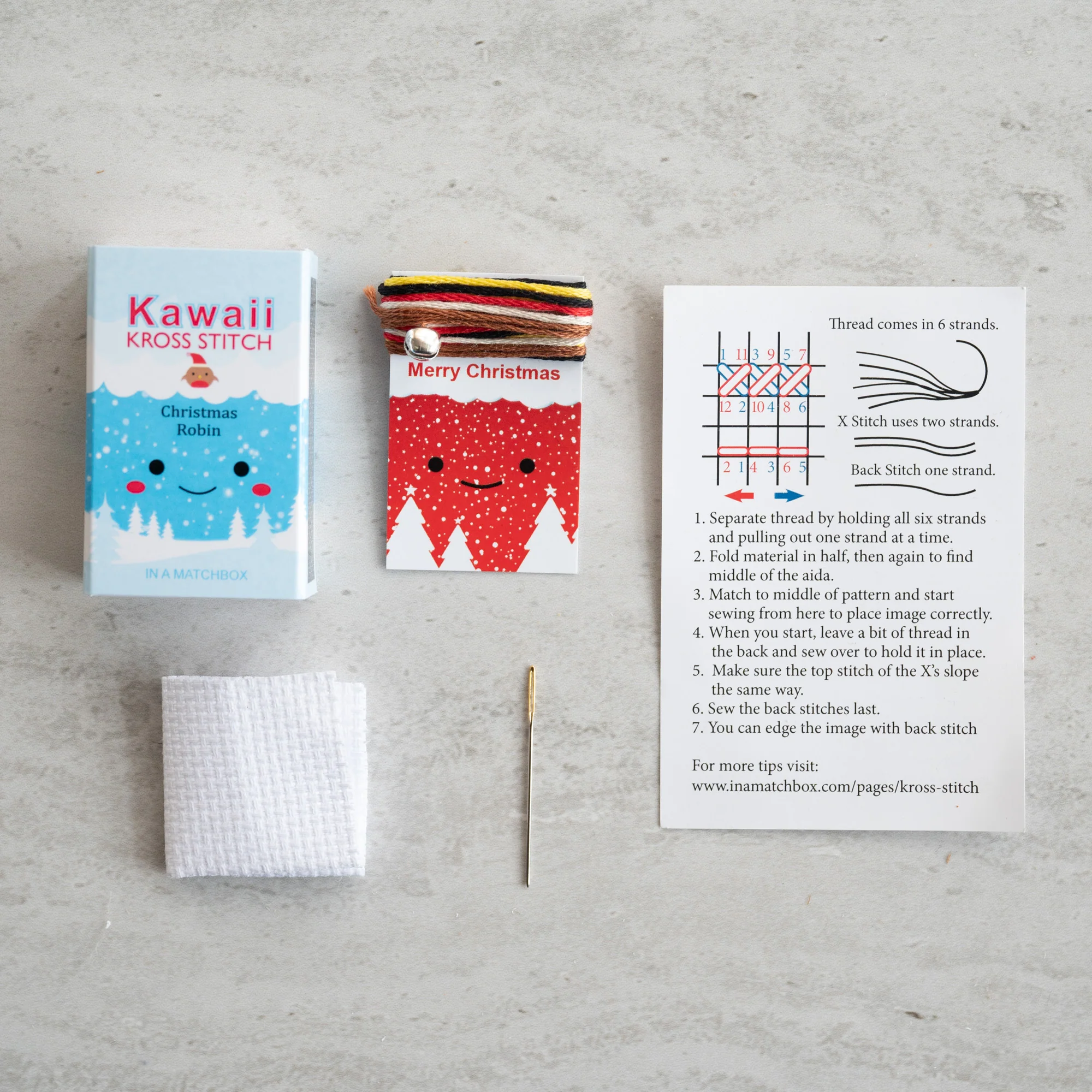 Kawaii Christmas Robin Mini Cross Stitch Kit - Image 3
