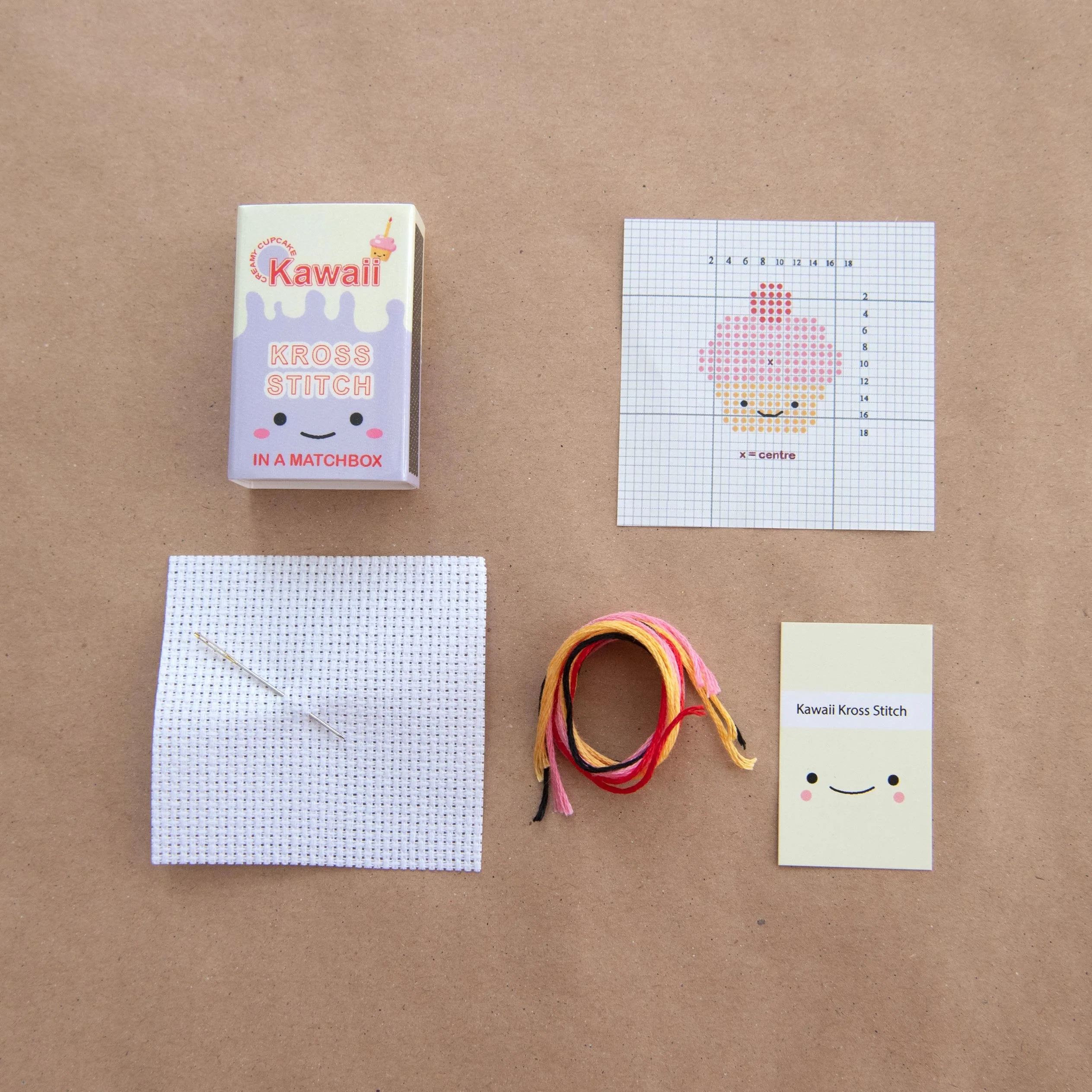 Mini Cross Stitch Kit With Kawaii Cup Cake Design - Image 3
