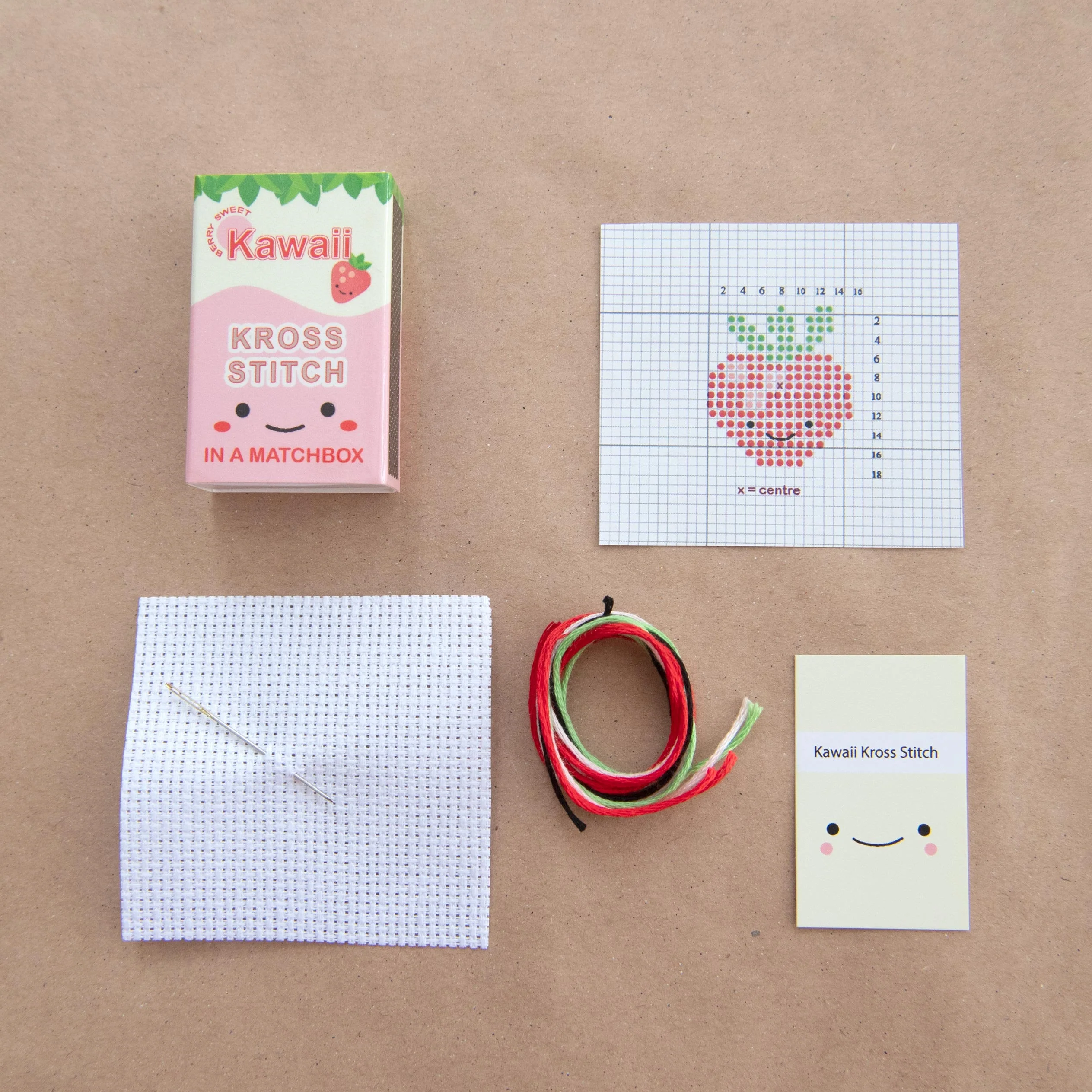 Mini Cross Stitch Kit With Kawaii Strawberry Design - Image 4