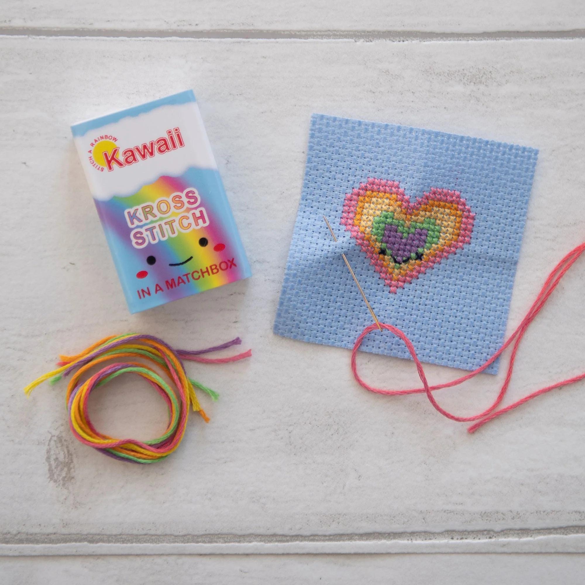 Kawaii Rainbow Heart Mini Cross Stitch Kit - Image 3