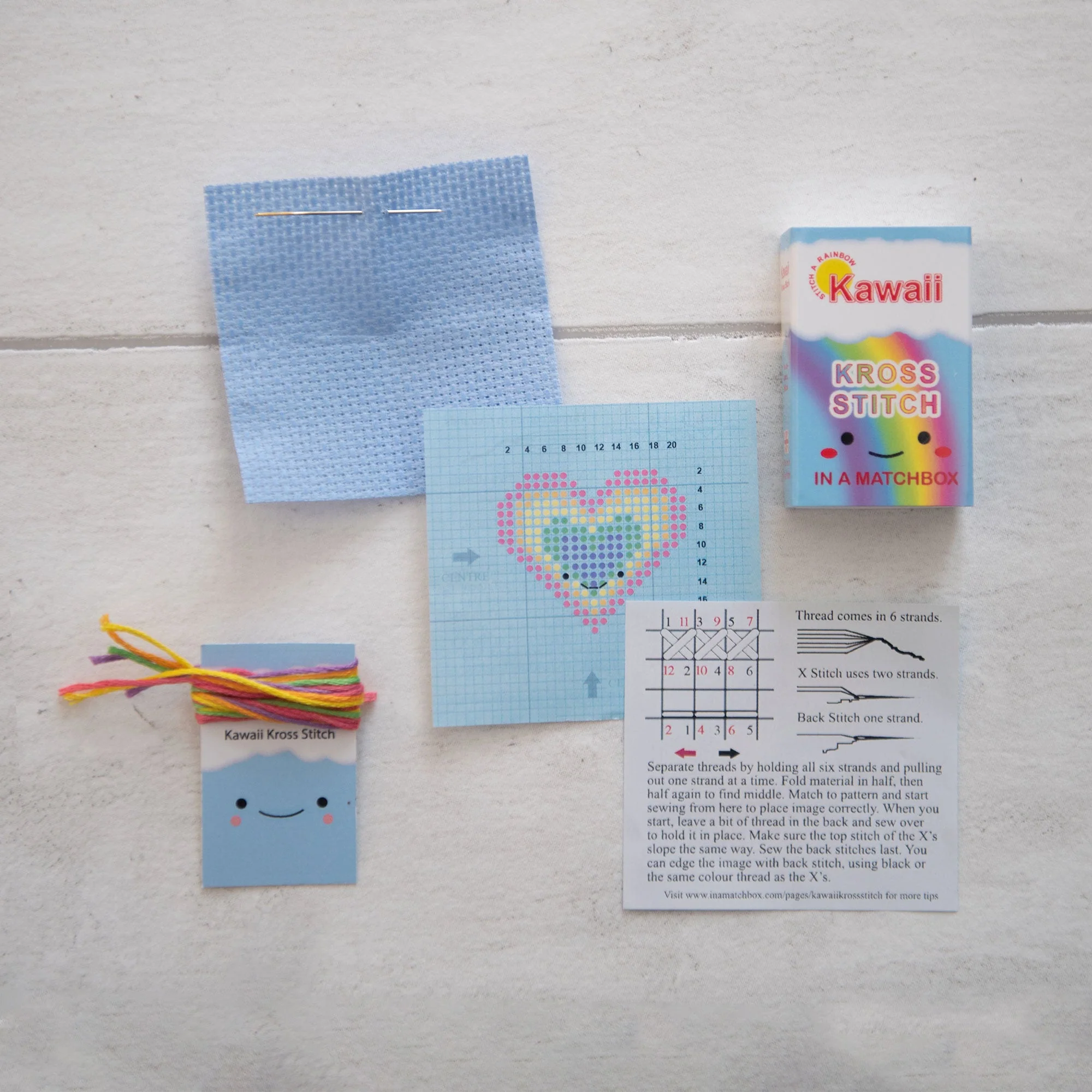 Kawaii Rainbow Heart Mini Cross Stitch Kit - Image 4