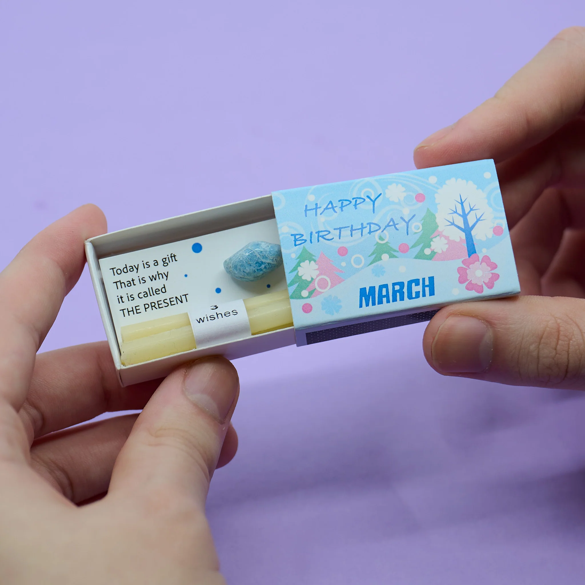 March Aquamarine Mindful Birthstone In A Matchbox - Image 3