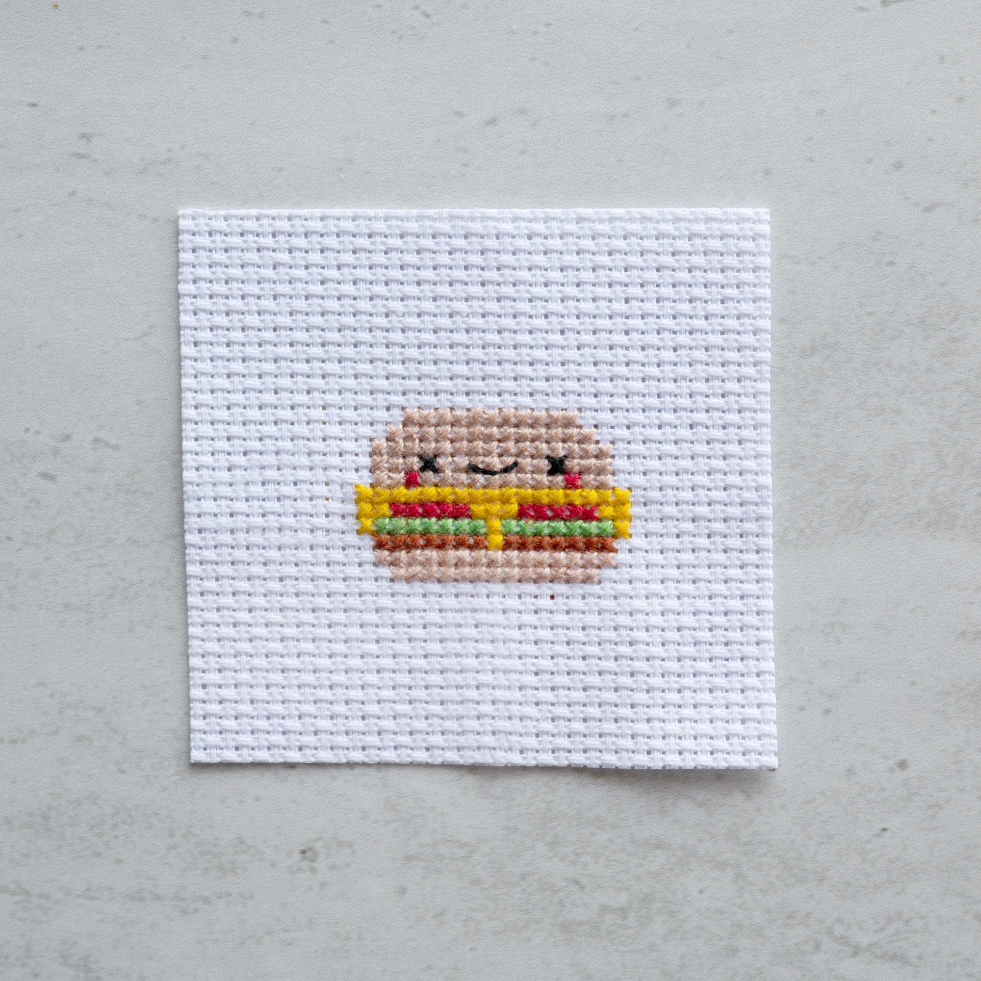 Mini Cross Stitch Kit With Kawaii Burger Design - Image 4