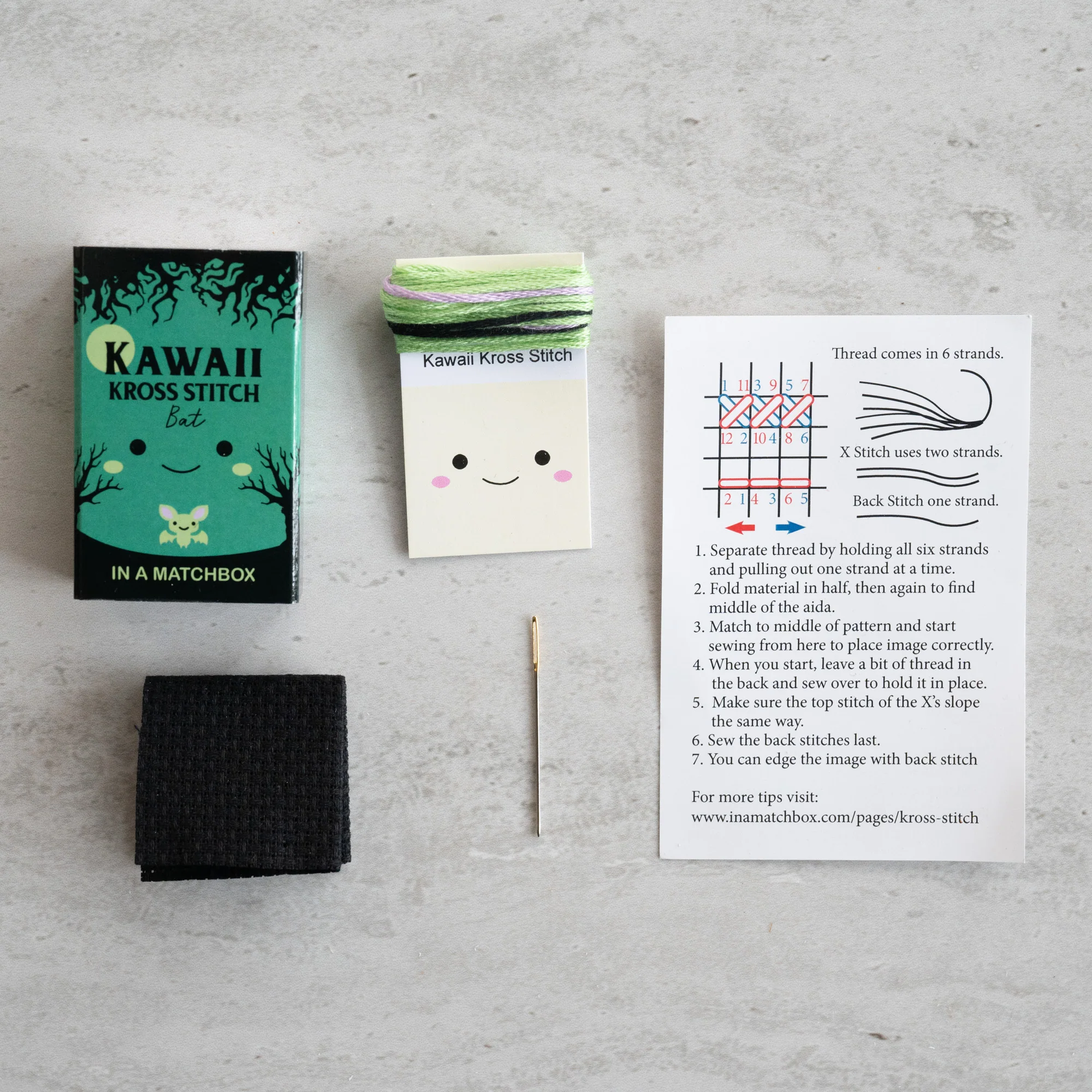 Mini Cross Stitch Kit With Kawaii Halloween Bat Design - Image 3