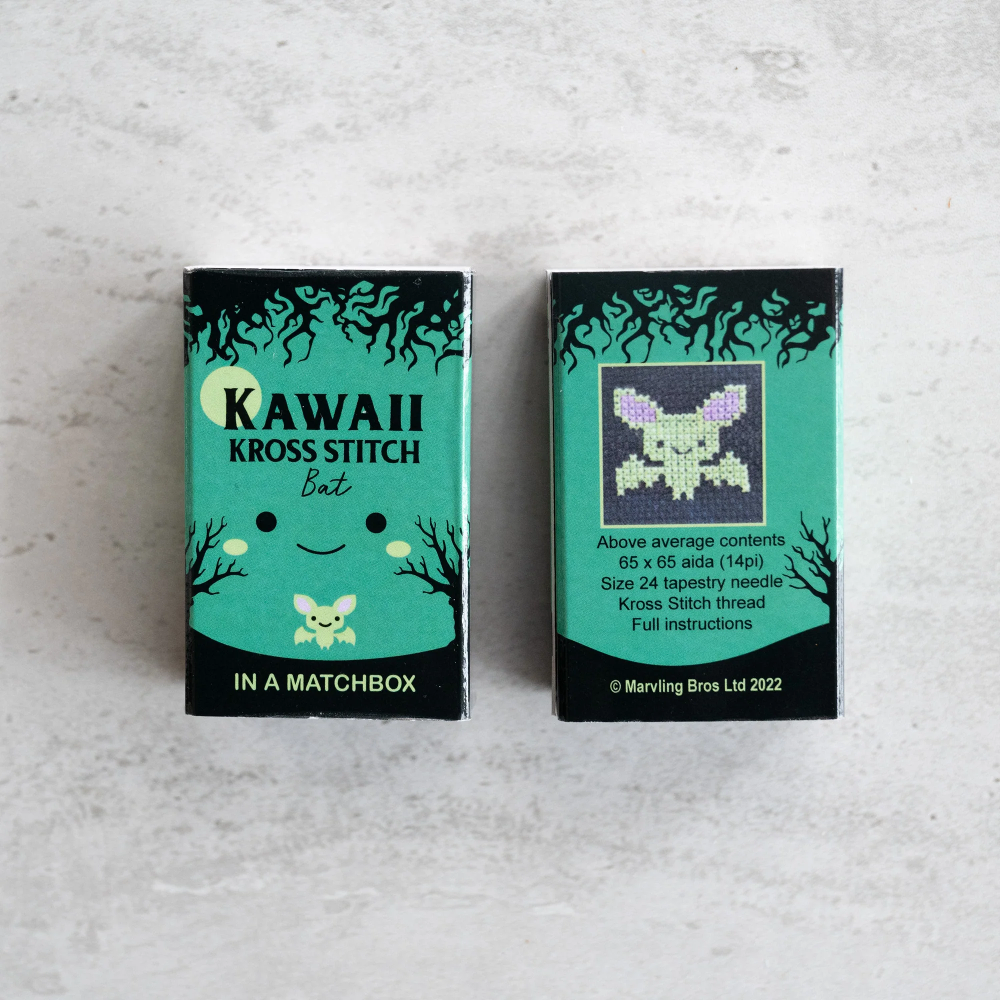 Mini Cross Stitch Kit With Kawaii Halloween Bat Design - Image 5