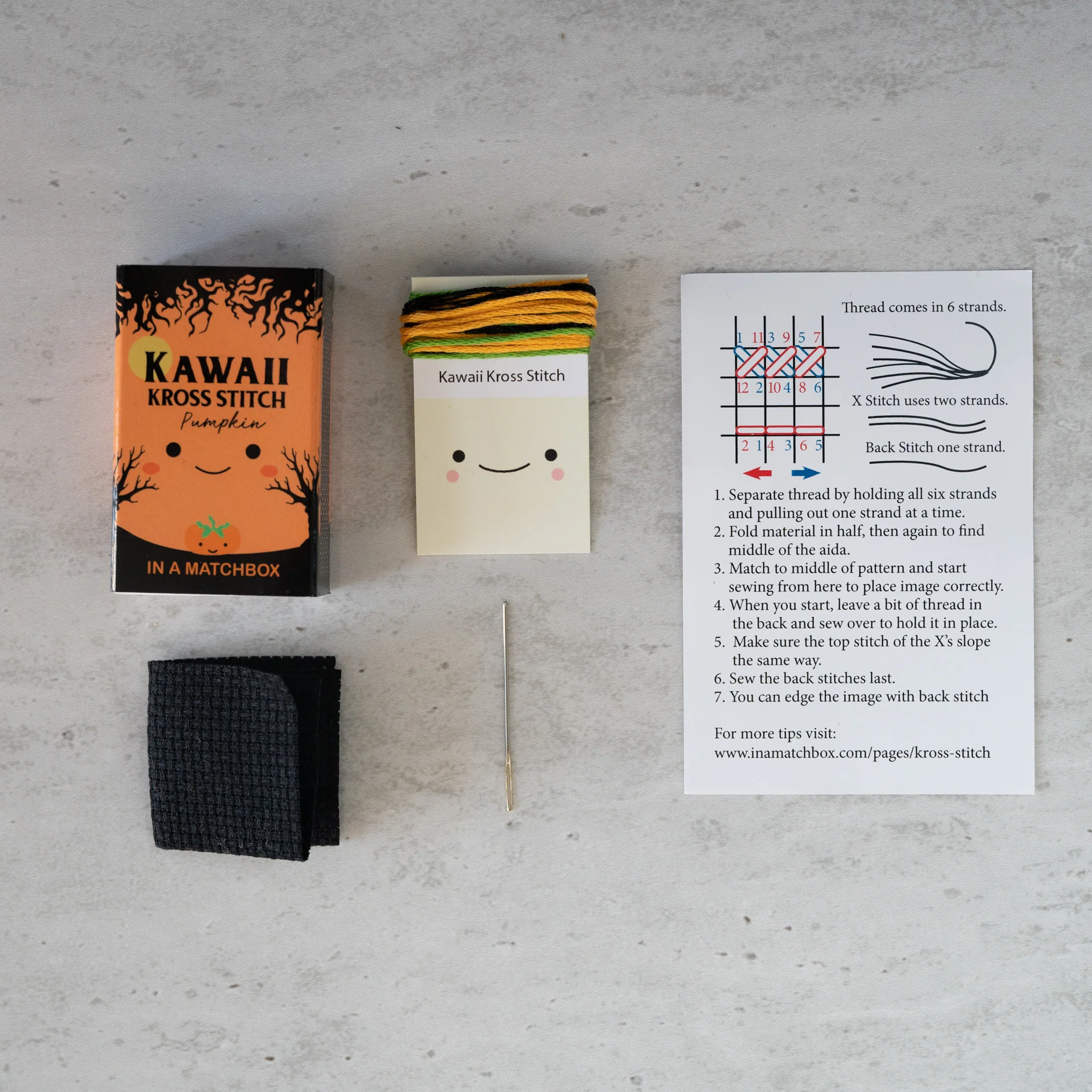 Mini Cross Stitch Kit With Kawaii Halloween Pumpkin Design - Image 3