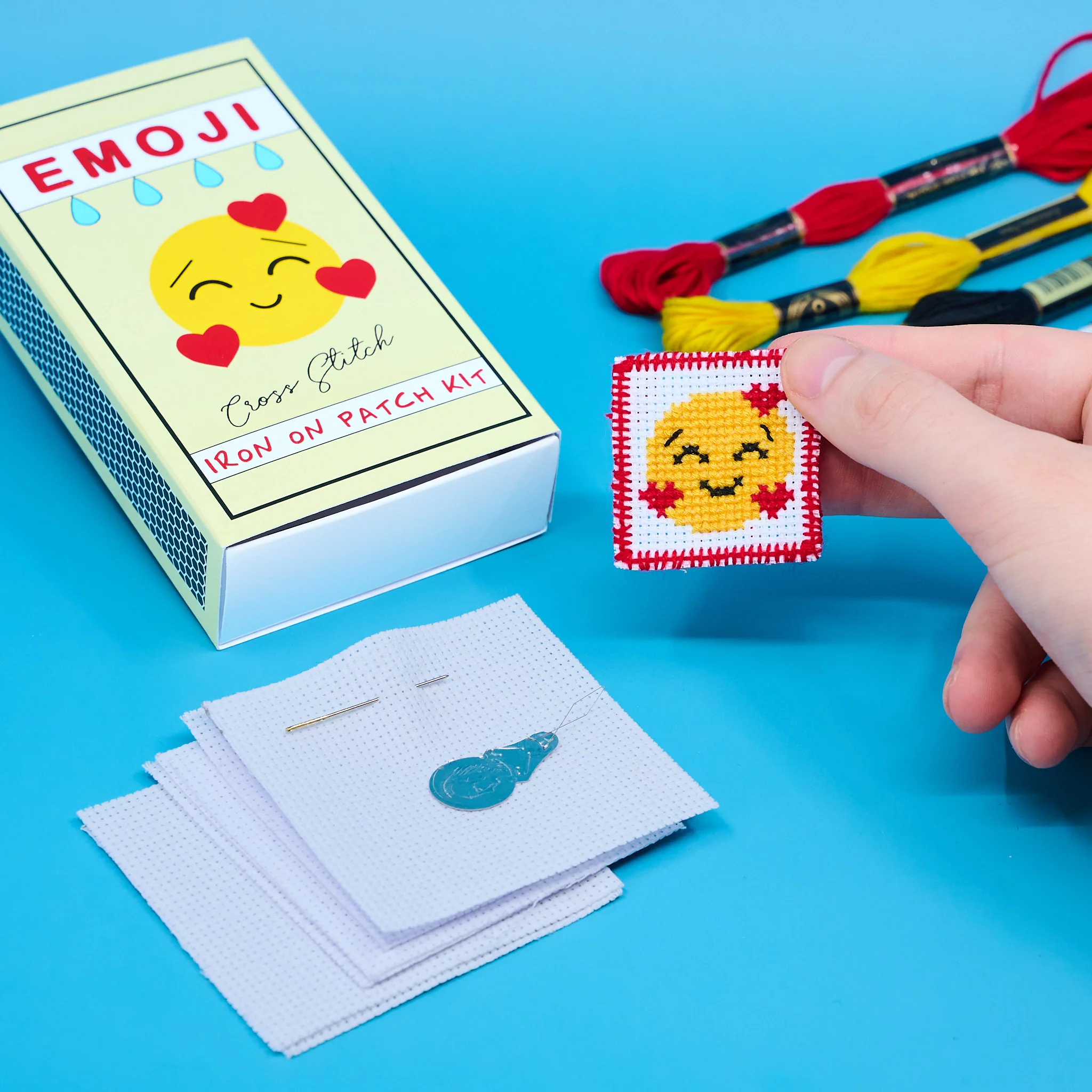 Mini Emoji Cross Stitch Kit – DIY Iron-On Patches