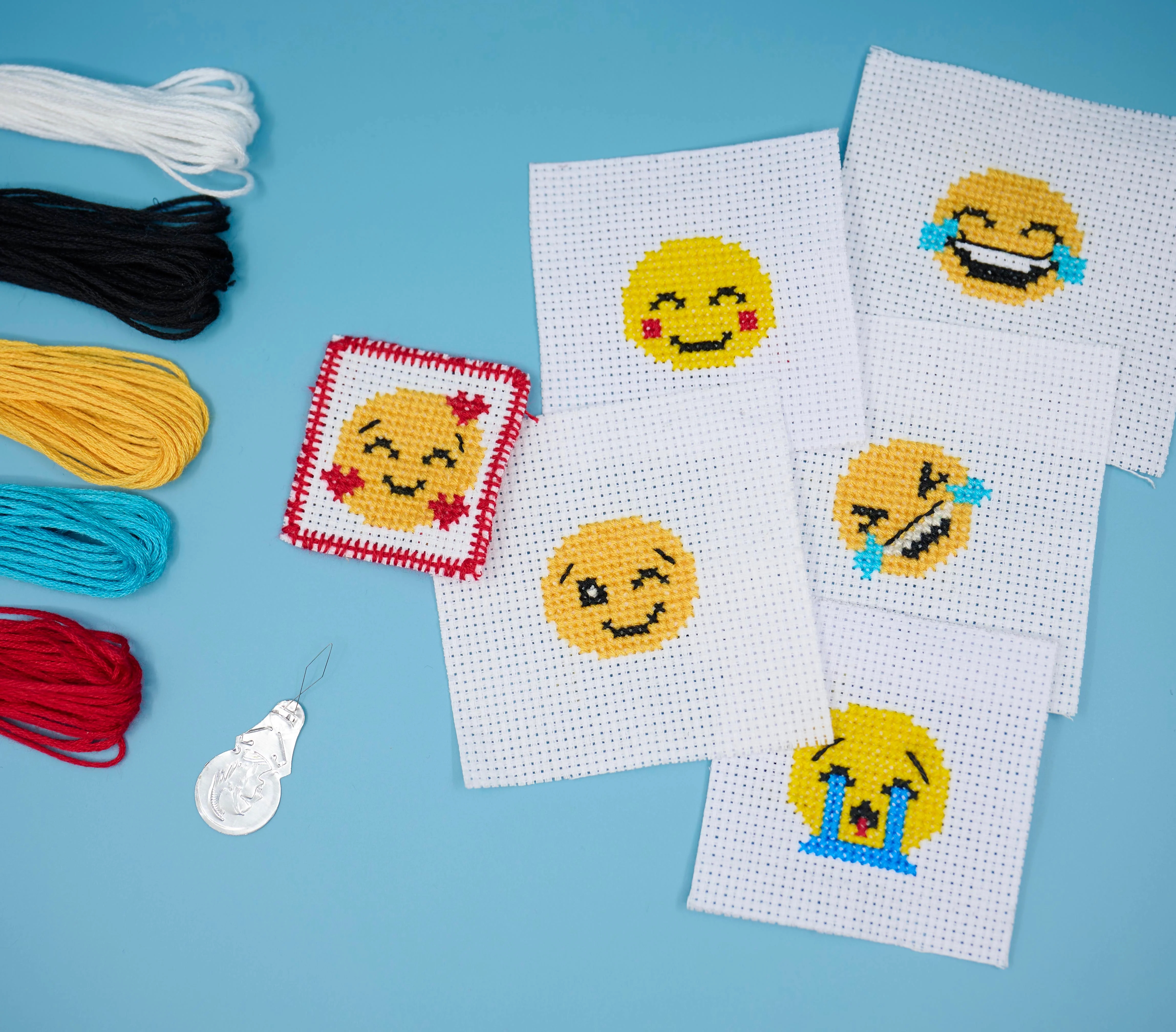 Mini Emoji Cross Stitch Kit – DIY Iron-On Patches - Image 2