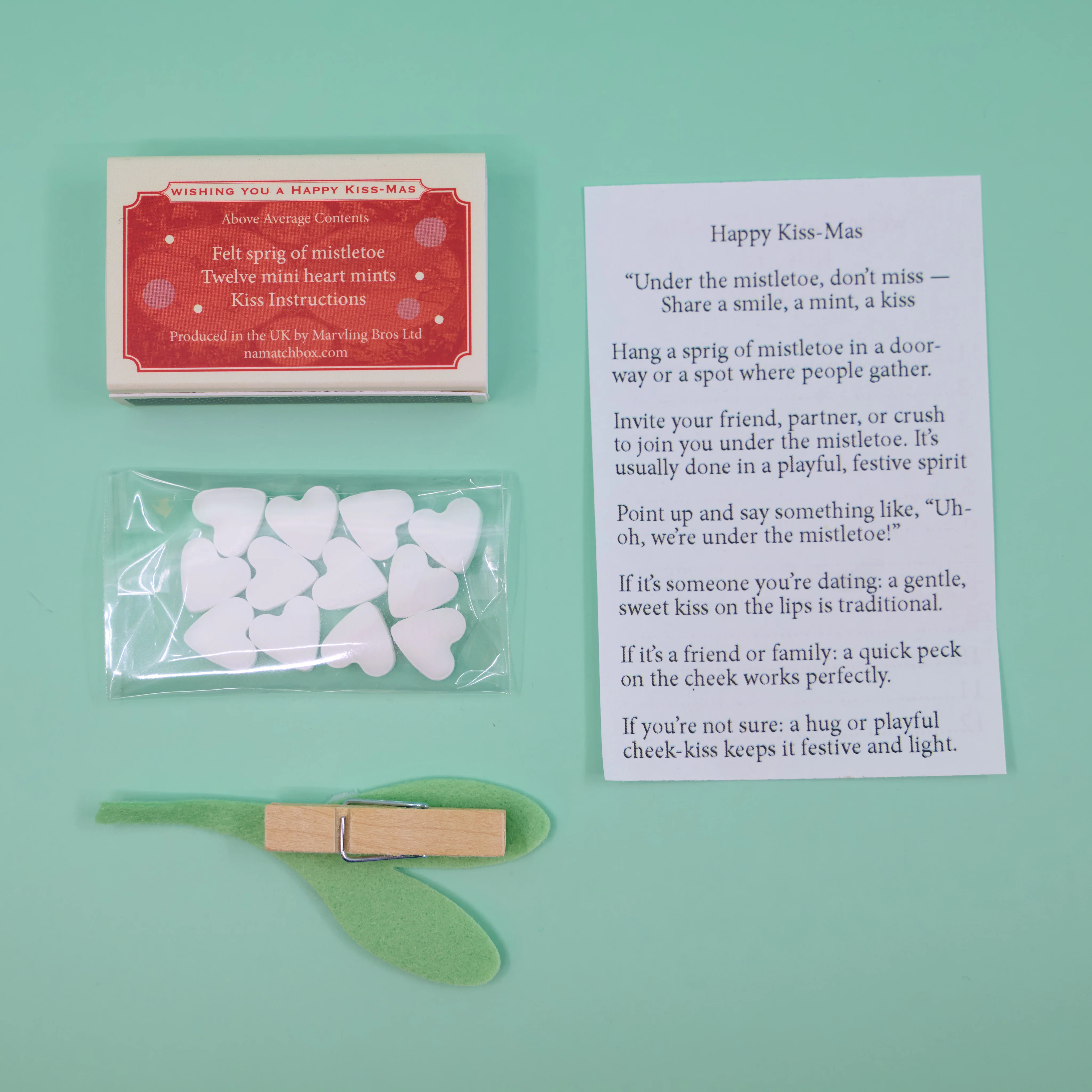 Mini Matchbox Gift with 12 mini heart Mints & Felt Mistletoe - Image 3