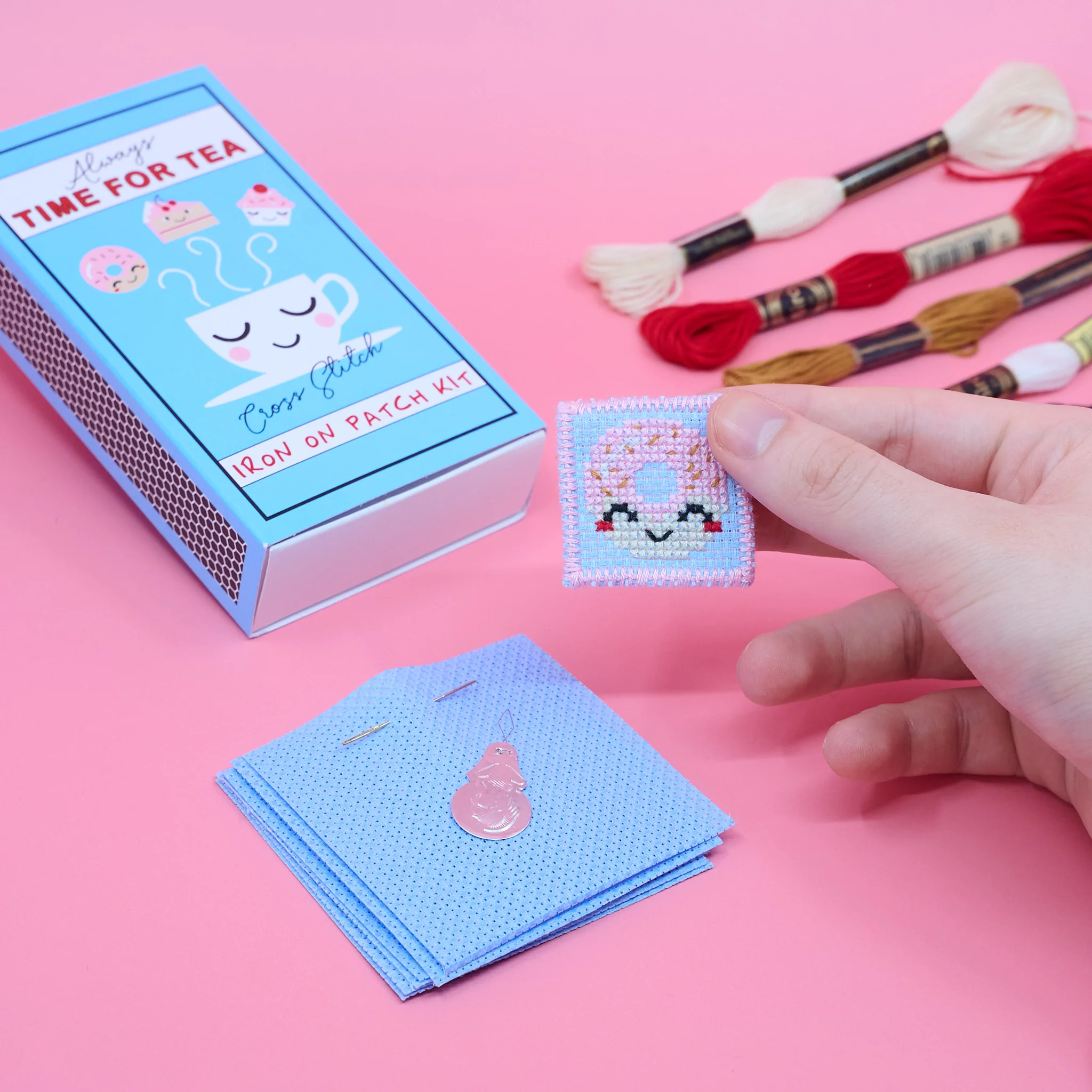 Mini Tea Time Cross Stitch Kit – DIY Iron-On Patches