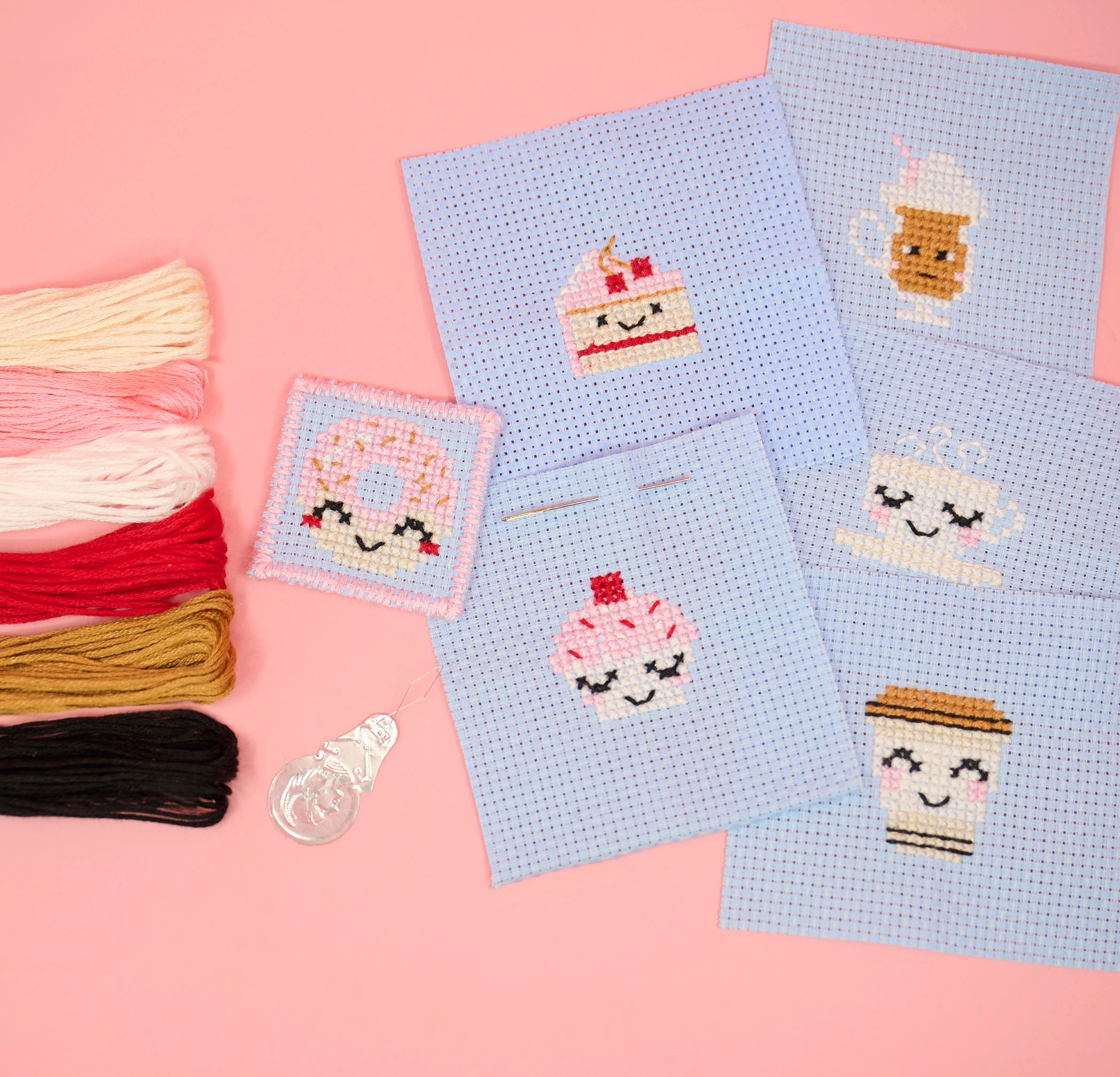 Mini Tea Time Cross Stitch Kit – DIY Iron-On Patches - Image 2