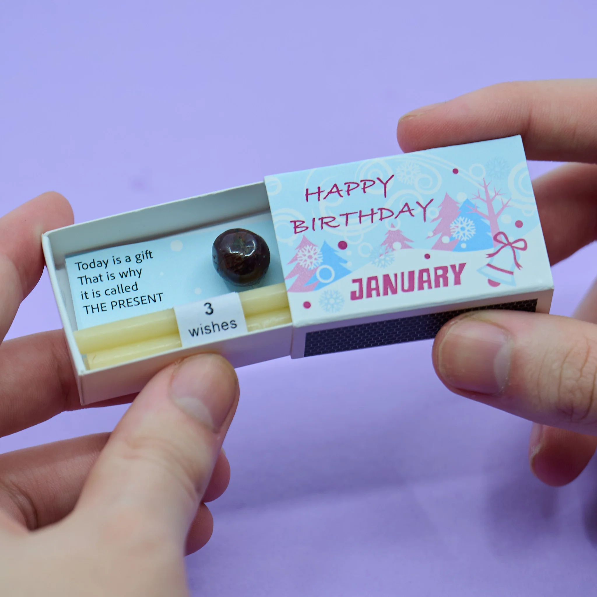 January Garnet Mindful Birthstone Gift In A Matchbox - Image 3
