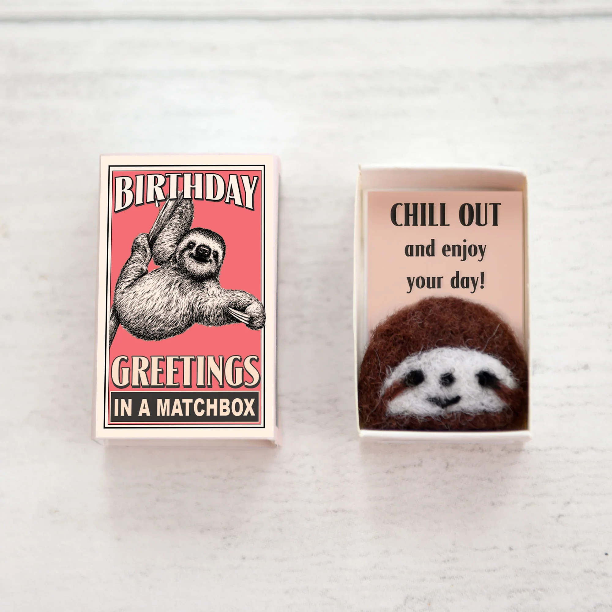 Wool Felt Sloth Birthday Gift in a matchbox - Image 5